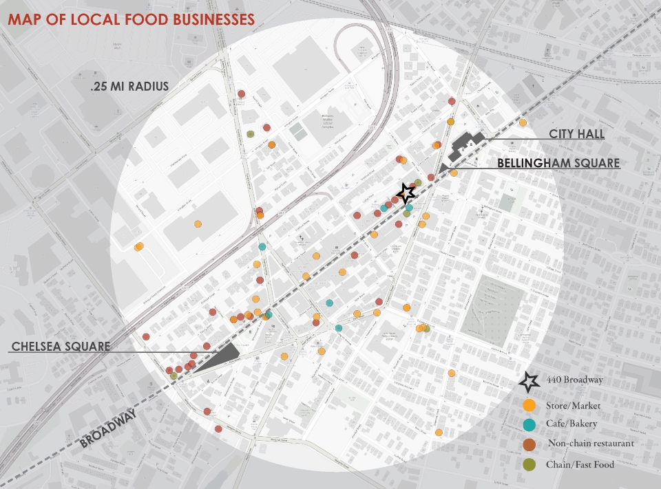 map of downtown Chelsea showing food buisnesses